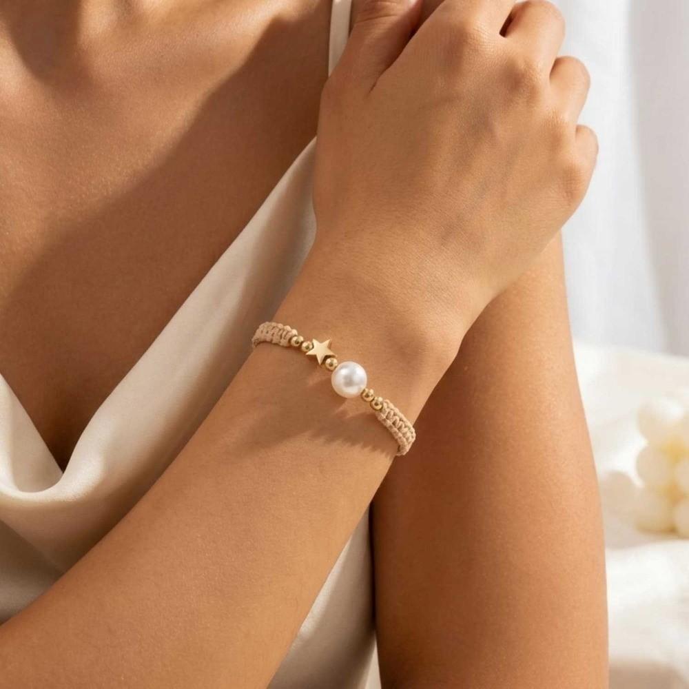 Pearl Bead Star-Shaped Bracelet Adjustable Casual Bracelet Bangle Woven Bracelet Women