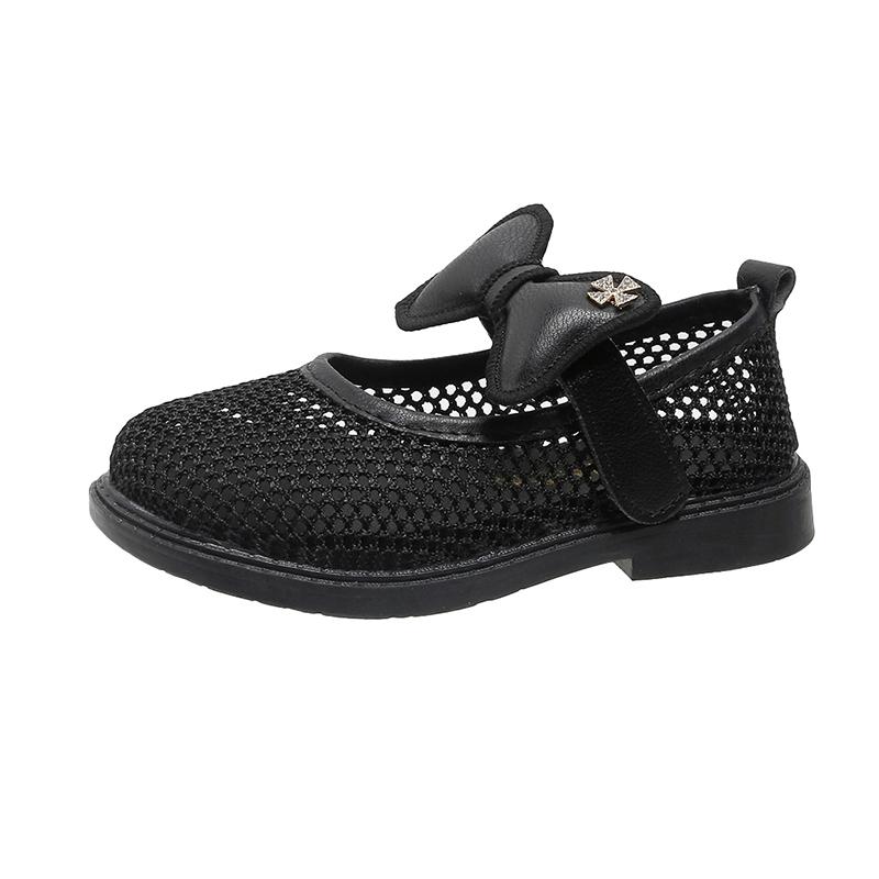 Girls Hollow Sandals with Bow-knot Round-toe Non-slip Children Princess Shoes Air Mesh Kids Half Sandals Breathable 2024 New