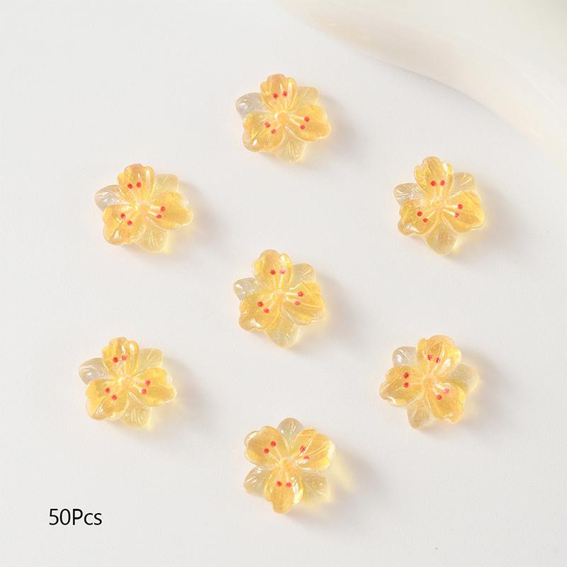 50Pcs 3D Flowers For Nails Charms Ice Translucent Gradient Blossom Manicure Art Flower Luminous Decoration For Nails Design