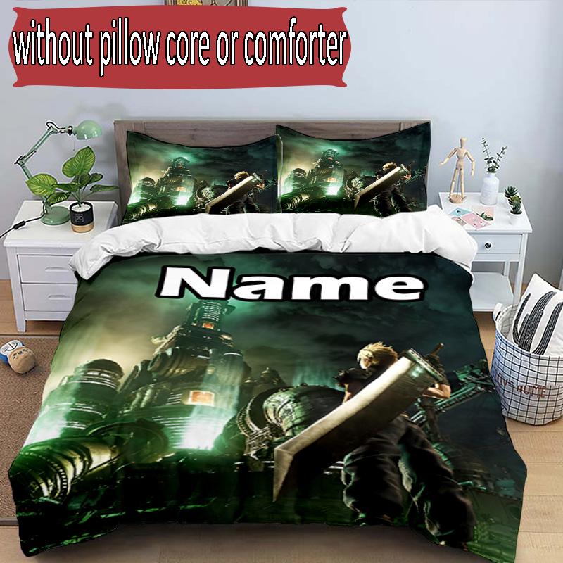 3pcs Duvet Cover Set (1*Duvet Cover + 2*Pillowcase, Without Core), Custom Name Final Fantasy Pattern Bedding Set, Home Bedroom Decor Gift