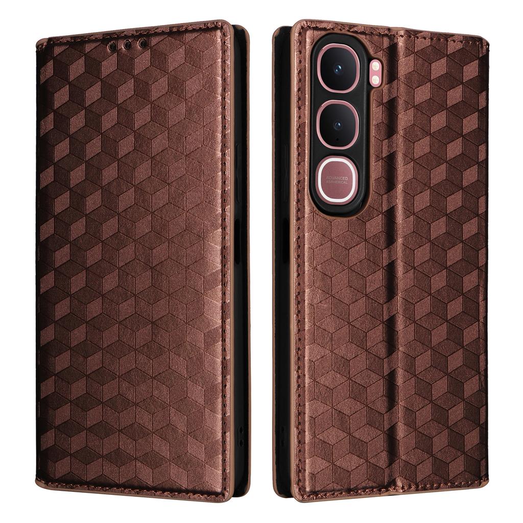 For Vivo Y31 5G/Y21d Case Wallet Rhombus Imprinted Leather Phone Cover -  Black