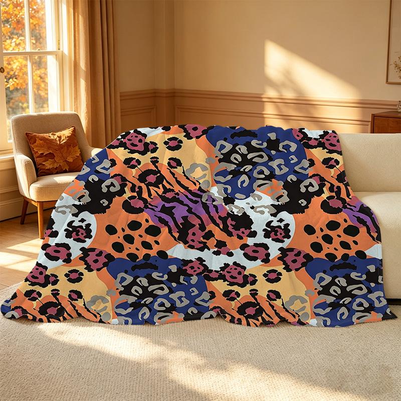 Leopard Print Flannel Blanket Soft Dense Fleece, Warm & Cozy, Decorative Home Throw for Halloween & Christmas