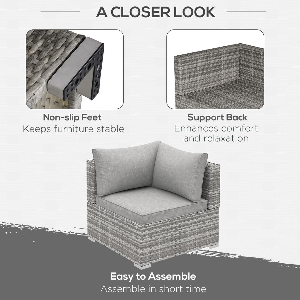 Outdoor PE Rattan Corner Sofa, Garden Wicker Furniture Single Sofa Chair W/ Cushions, Light Grey