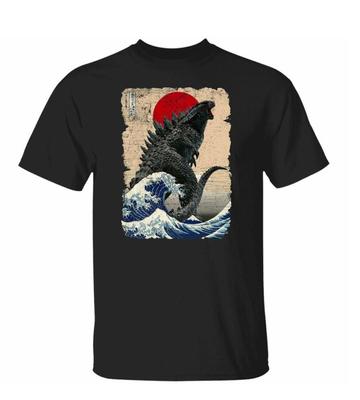 Godzilla a Muži z Vlny Tričko Vtipné Pro Muže Tričko Dárek Trend Muži Kulatý Výstřih Unisex Tričko