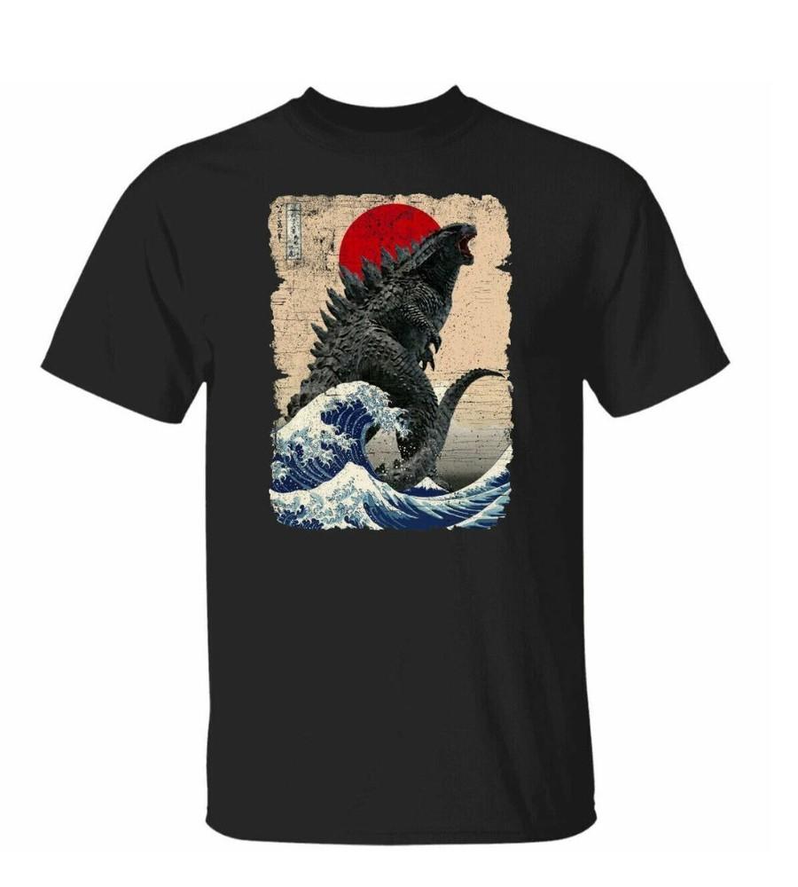 

Godzilla and the Wave Men T-Shirt Funny For Men Tee Gift Trend Men Crewneck Unisex T-Shirt M