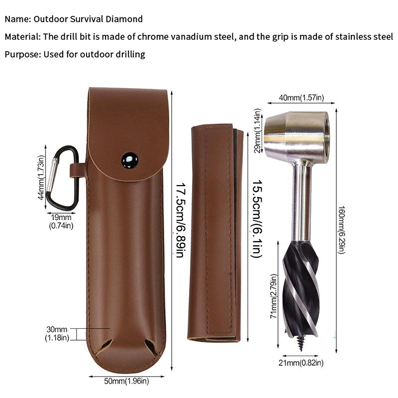 Schneckenbohrer Vierflügelige Stützbohrer Mit PU-Lederetui Outdoor Camping Survival Schlagwerkzeug Manueller Lochmacher