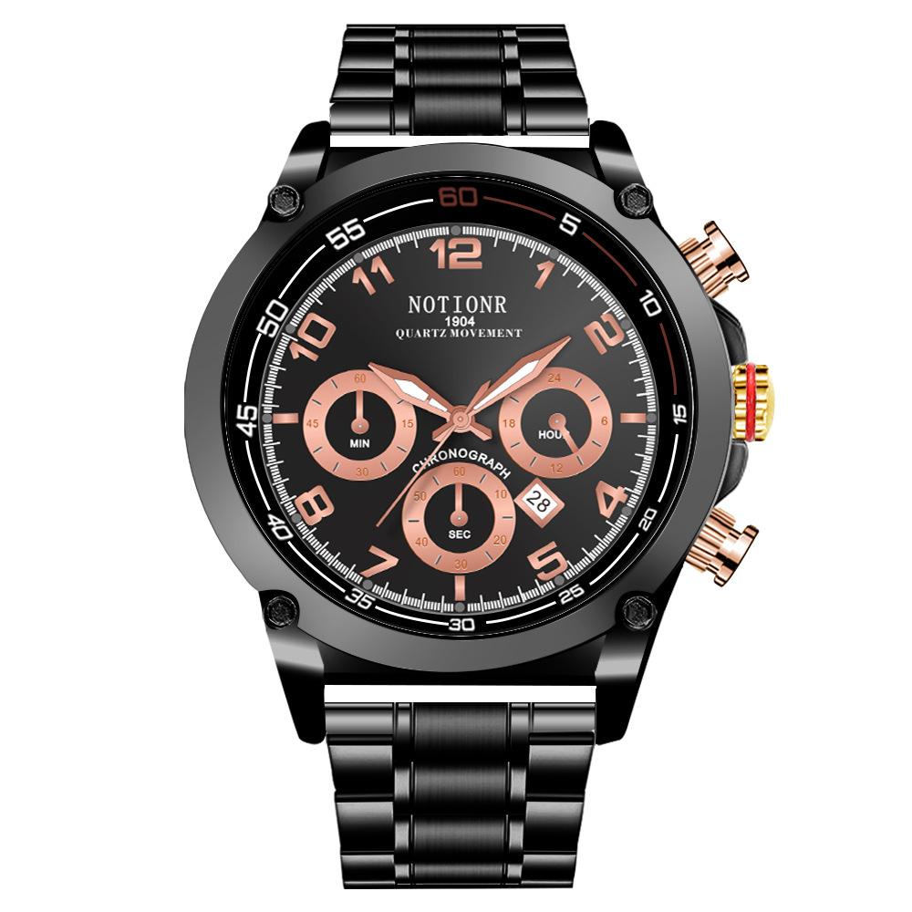 Notionr Fashion Men'S Waterproof Watch Stainless Steel Large Dial Business Watch Luminous Calendar Quartz Watch