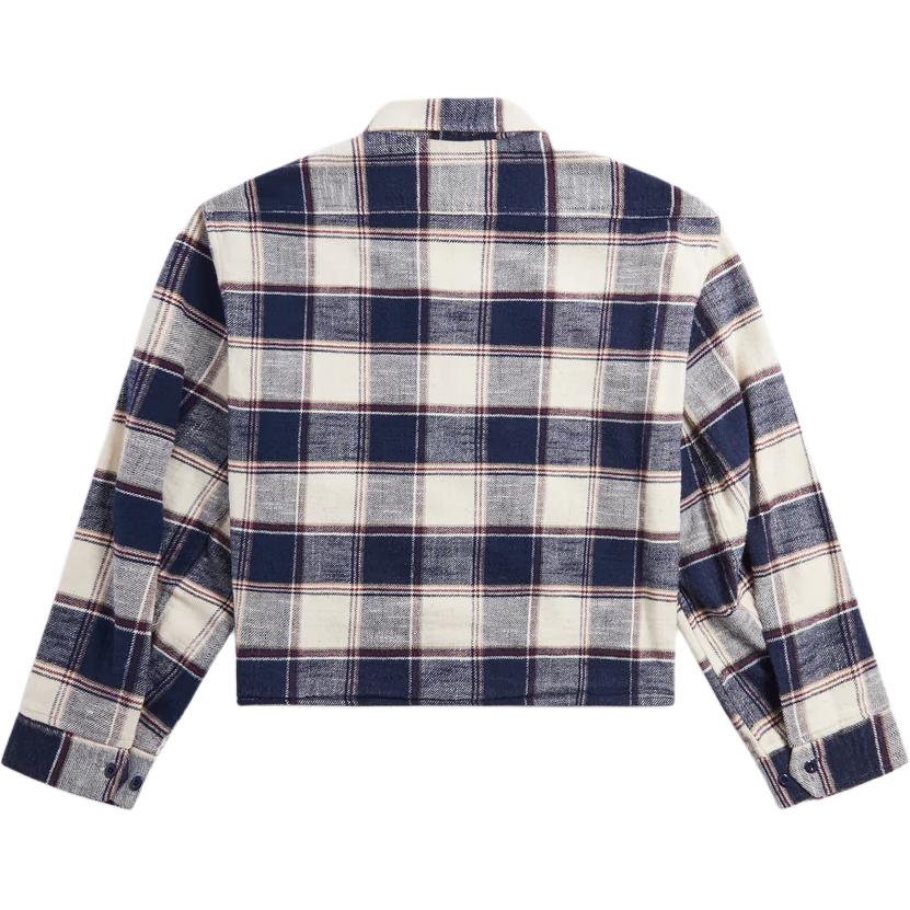 Kith Plaid Design Casual Loose Multi-Pocket Breathable Long Sleeve Pointed Collar Shirt Women Shirts Blue White R13WR259-R346B