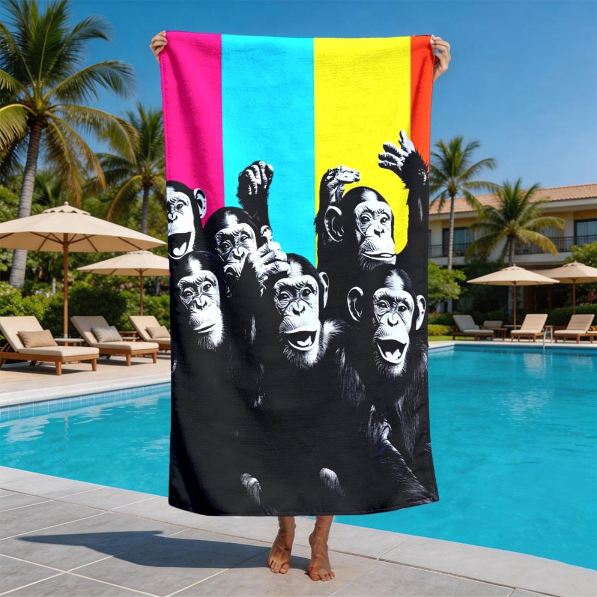 

Black and white style chimpanzee polyester microfiber beach towel is highly absorbent, suitable for swimming and beach outings W30*H60(CM)
