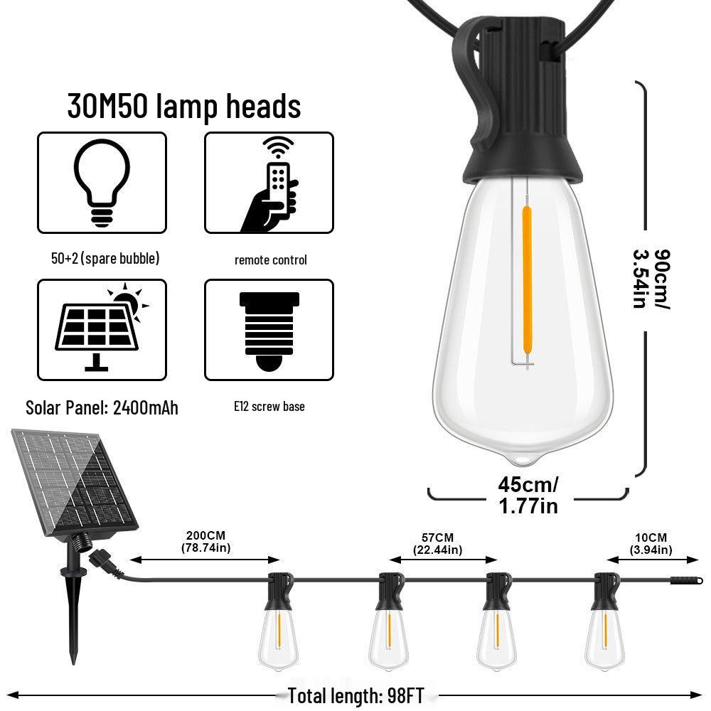 Smart Remote ST38 Solar LED String Lights - Waterproof Decorative Atmosphere for Outdoor Weddings and Camping