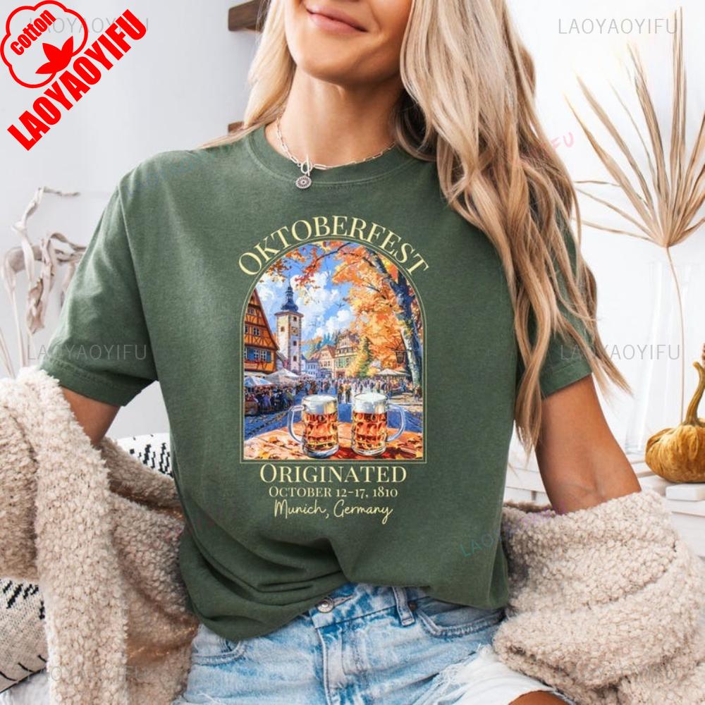 

Oktoberfest Munich Germany Autumn Vacation Graphic T Shirts Woman Man Beer Enthusiast Festival Celebration Cotton T-shirt Retro 4XL