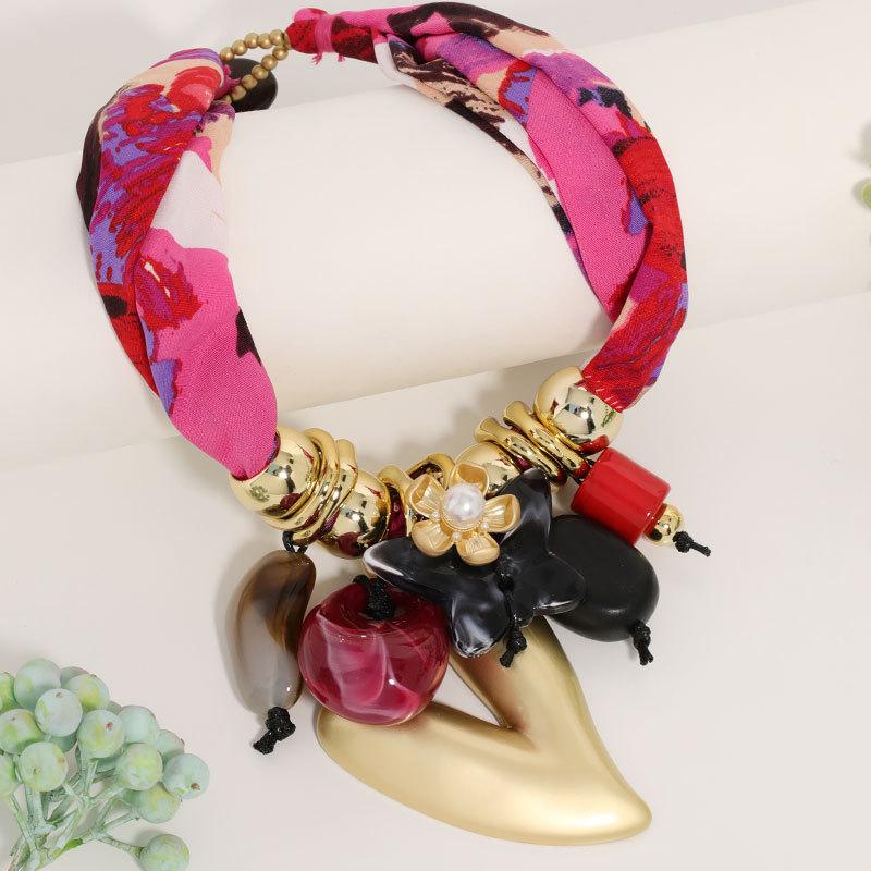 European, American Bohemian style woven rope necklace, ethnic style flower shape with earth color flower pendant, neck chain.