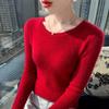 Women's Slim Fit Ribbed Wool Sweater - Round Neck, Versatile Autumn/Winter Base Layer
