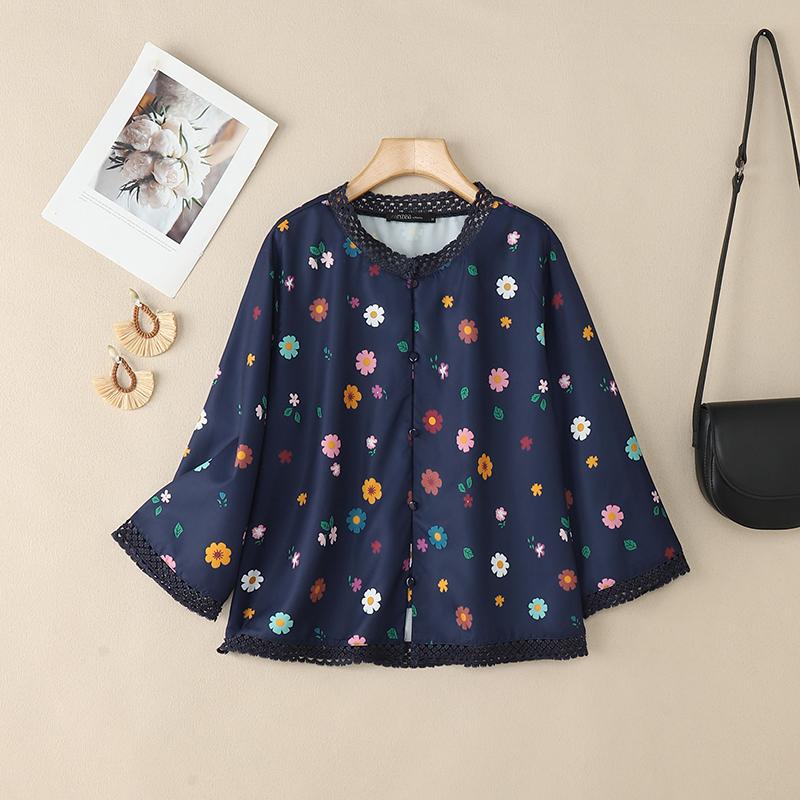 ZANZEA Women Casual Round Neck Long Sleeve Loose Print Blouse