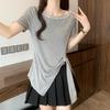 2026 Summer Plus Size Women's Chic Sequined Lace-up Round Neck Short Sleeve T-shirt