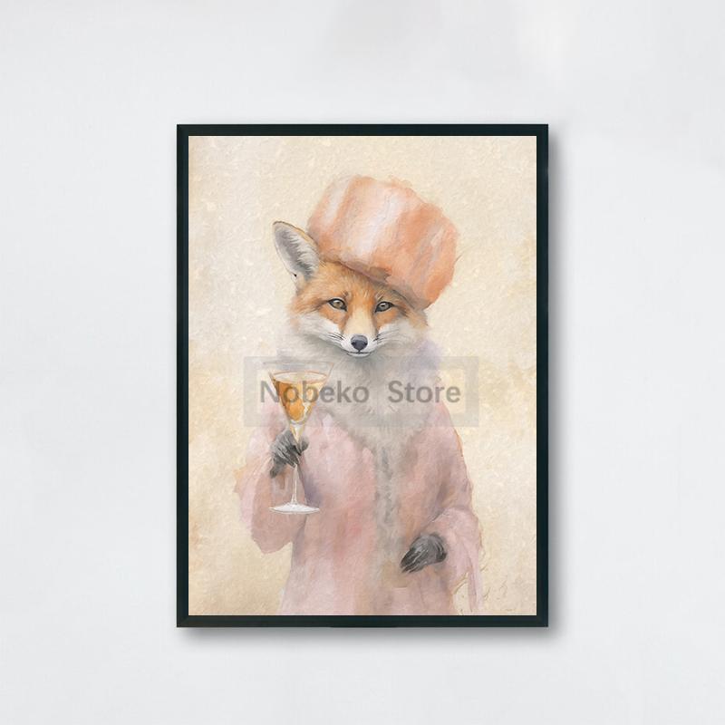 Vintage Animal Cocktail Poster Trendy Antique Prints Canvas Painting Funny Kitchen Wall Art Home Room Retro Bar Cart Decoration