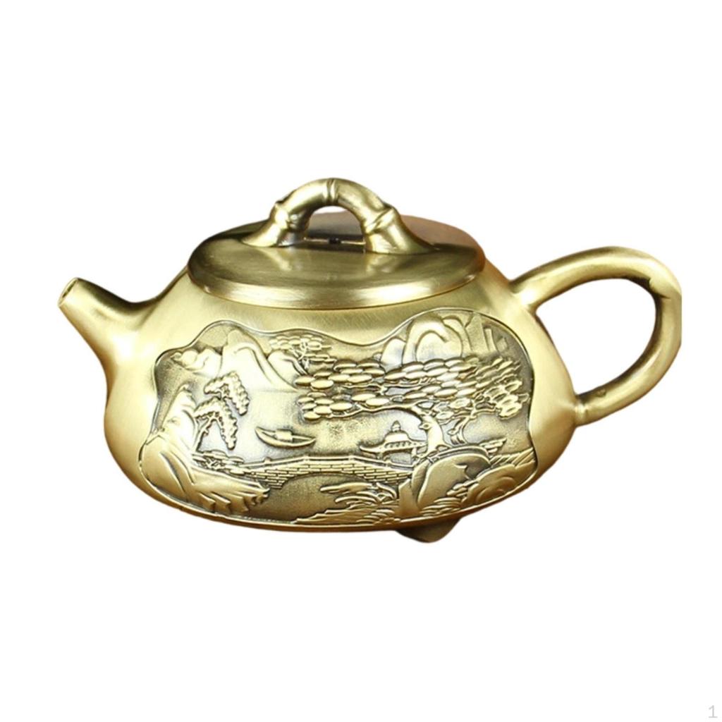 Decorative Golden TeapotToned Teapot with Lid Metal Tea Pot for Collectors, Hosts, Home Decor Bai Fu