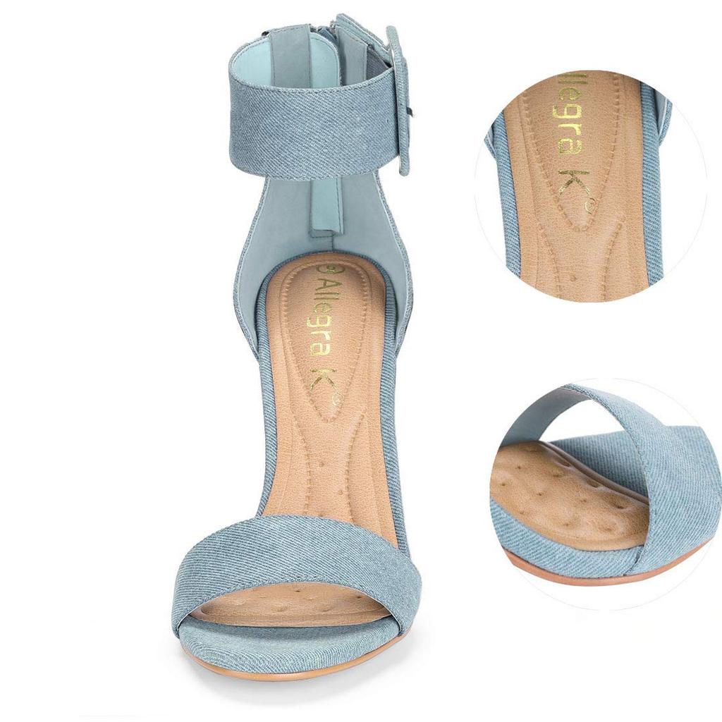 Allegra K Damen Blockabsatz Sandalen mit Reißverschluss-Schnalle und Knöchelriemen, Denimblau, Größe 24,5cm