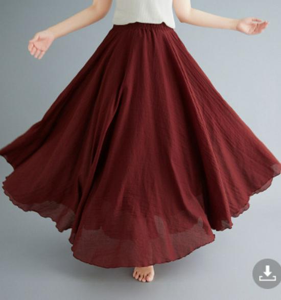 38-Color Plus Size Japanese Cotton Linen A-Line Midi Skirt with Elastic Waist