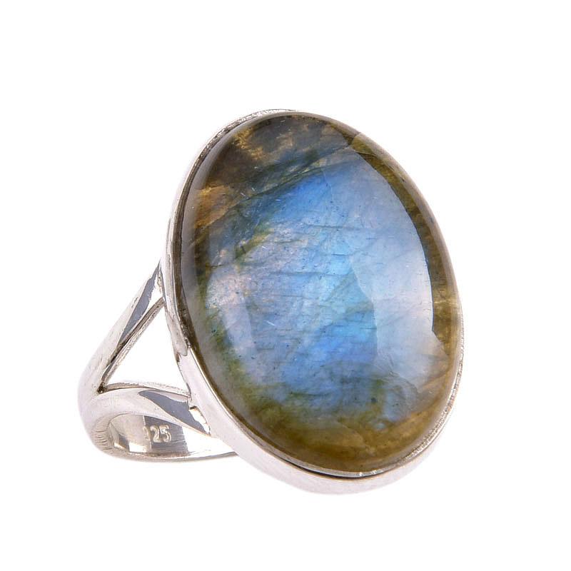 Natürlicher Labradorit Edelstein 925 Massiv Sterlingsilber Schmuck Ring Größe 9 O8n98