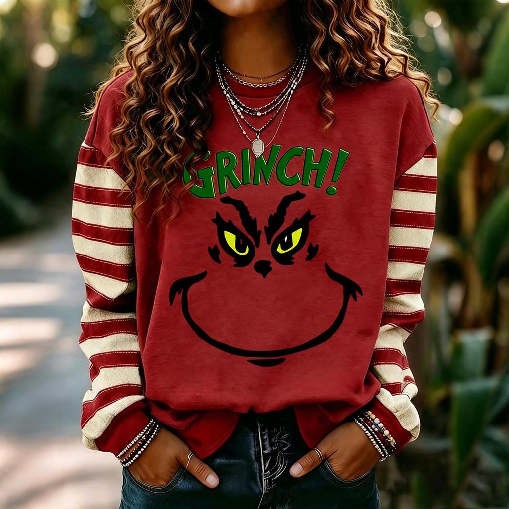 Women's Casual Christmas Print Long Sleeve Neck Pullover Sweatshirt for Holiday