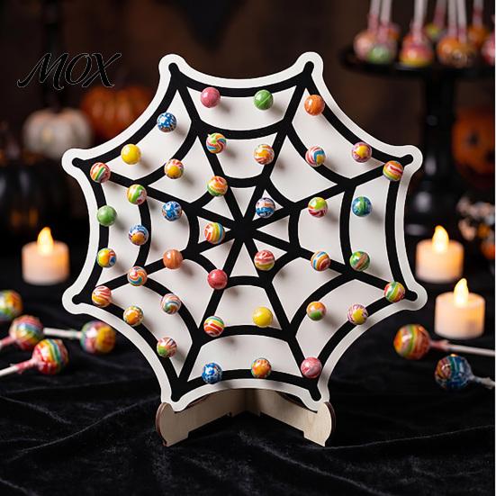 Tabletop Holiday Decoration Halloween Wooden Lollipop Display Stand, Spider Web Ghost Party Favors Pumpkin Shaped Candy Holder, Decor Ornament