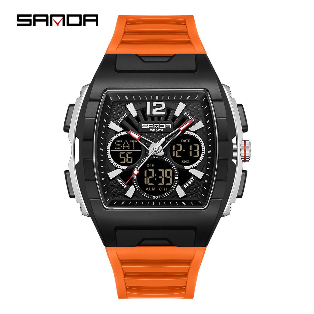 SANDA SD3396 Electronic Watches for Man Dual Display Luminous Alarm Clock Sports Waterproof LED Digital Watch