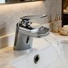 Brass Waterfall Bathroom Faucet, Single Hole Deck-Mounted Sink Faucet, Mixer Tap for Wash Basin, Hot/Cold Water, Modern Design