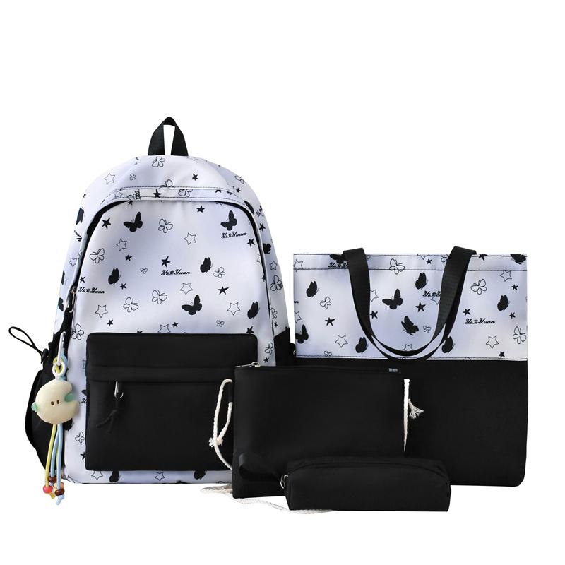 Милый набор рюкзак и сумка-тоут с принтом бабочек – Согласованный четырехпредметный набор сумок для женщин – Идеально подходит для школы, работы и повседневного использования чёрный