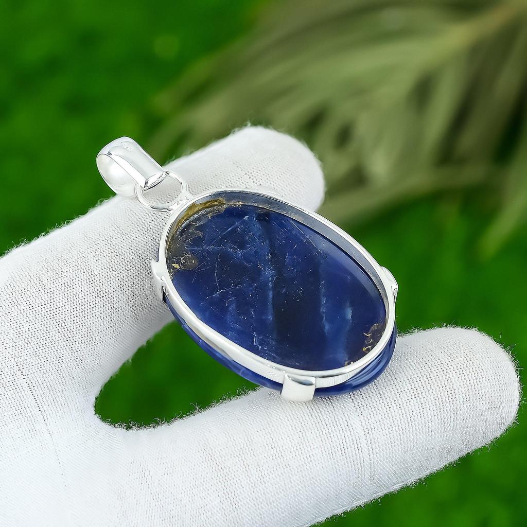 Jubiläumsgeschenk für sie Natur-Sodalith-Edelsteinanhänger 925 Sterlingsilber