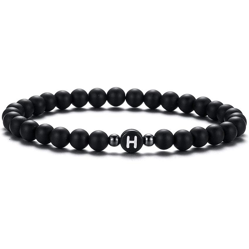 6 mm Armband aus natürlichem, mattiertem Achat für Damen und Herren, handgefertigtes Perlenarmband mit Buchstaben, modisches Design mit 26 Buchstaben, Partnerschmuck