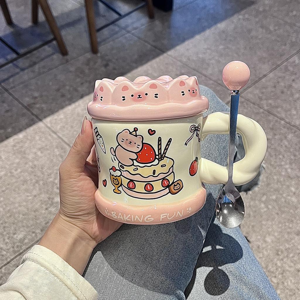 mug with lid spoon high value ins wind cute ceramic cup couple drinking cup for girls birthday gift
