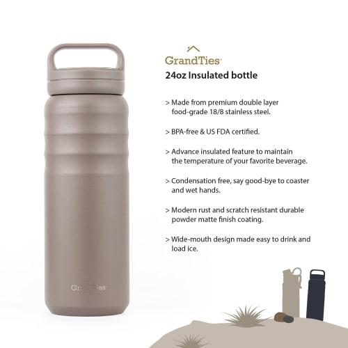 GRANDTIES Vacuum Insulated Stainless Steel Wide Mouth Water Bottle, 709ml, with Two Lids, Direct Drinking, Keeps Ice Cold Water Hot and Cold for 12 Ho