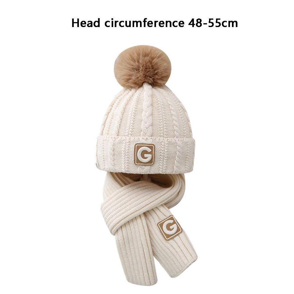 Cute Winter Hats Scarf Set Children Fur Pompom Winter Hats New Warm Knit Beanies