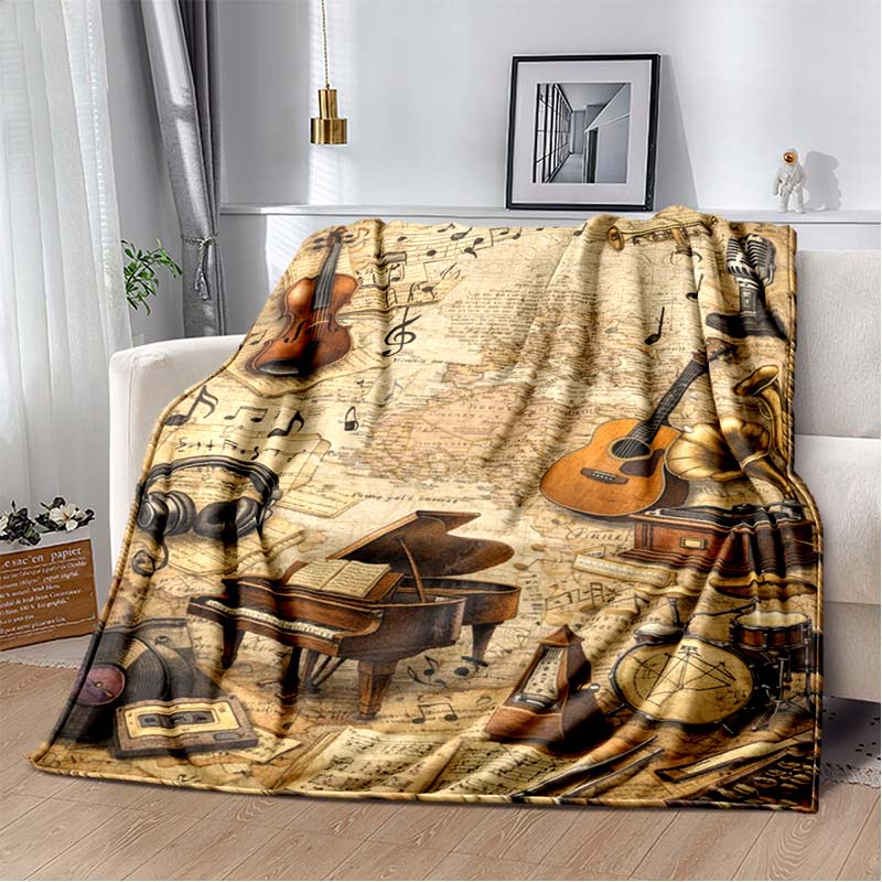 Tropical Beach Electric Guitar Print Flannel Blanket, Palm Tree & Amp Throw Blanket