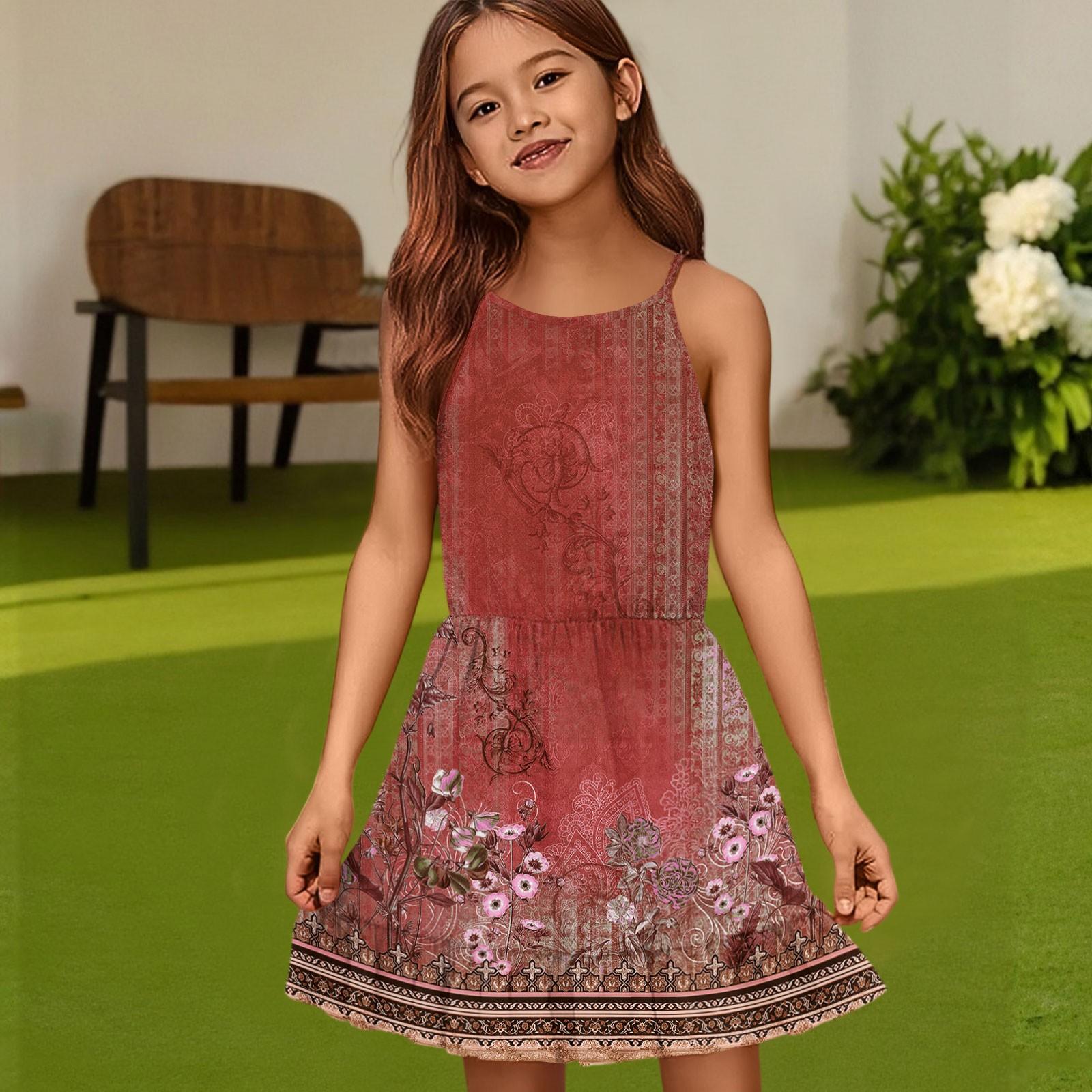 

Children s Summer Casual Fashion Round Neck Solid Color Sleeveless Dress 140 червоний