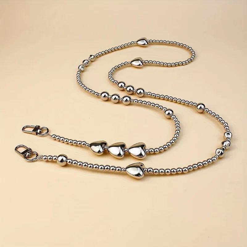 Silver Color Heart-Shaped Beaded Crossbody Phone Chain, Anti-Lost Creative Bag Strap Replacement, Versatile Design for All Occas