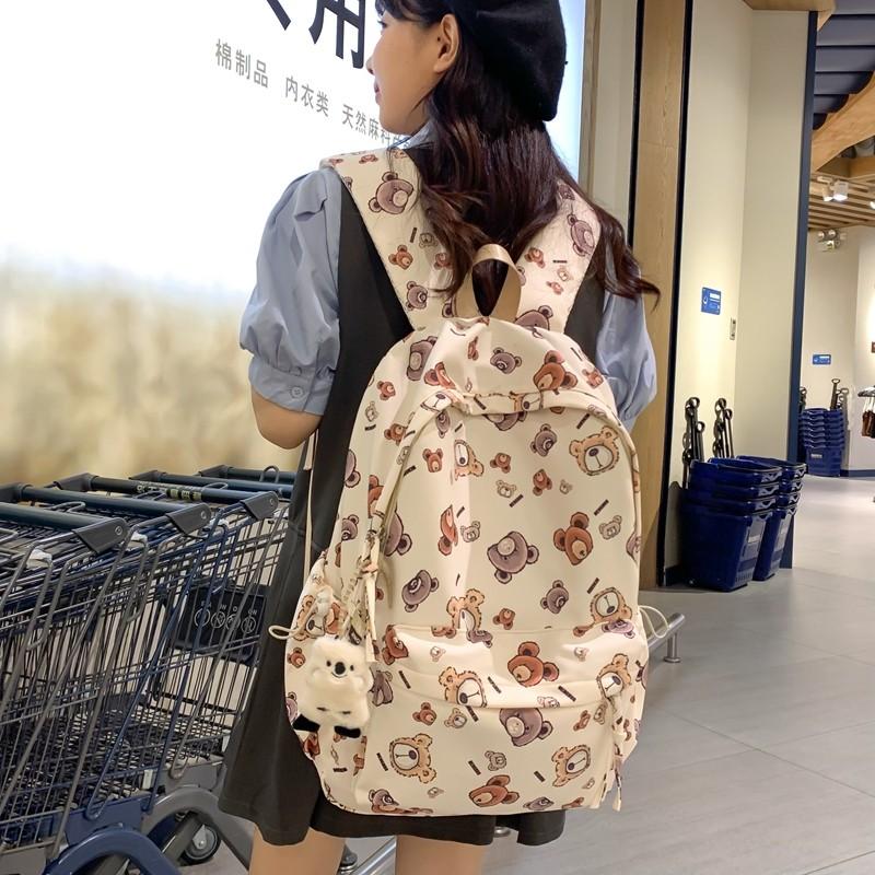 Bear Print Large Capacity Backpack Children Book Bag Cute Student Schoolbag