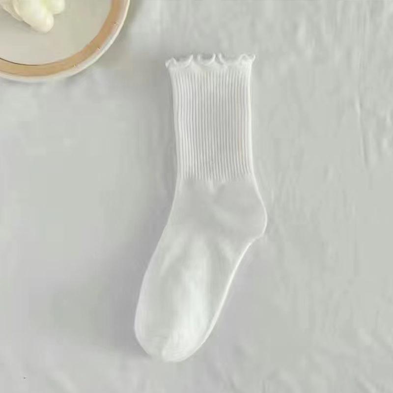 10 Pairs White Mid Calf Socks Versatile JK Japanese Women Socks White Ear Four Seasons Mid Calf Socks White Lace Socks