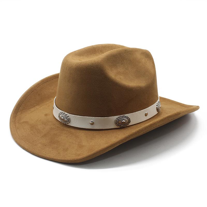Men'S And Women'S Big Edge Suede Sunscreen Sun Hat Hemming Riding Hat Prairie Western Cowboy Hat Gift Hat