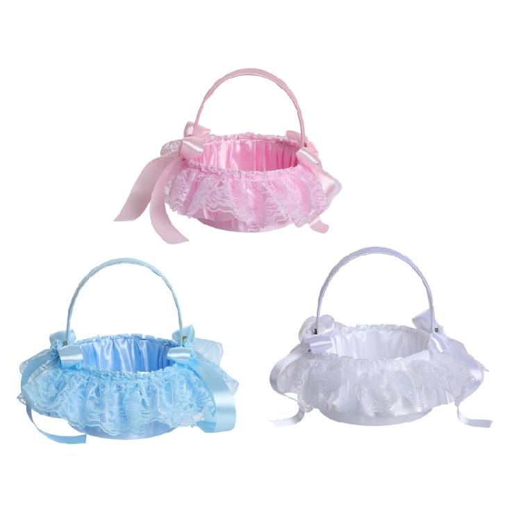 Tragbarer Hochzeitsdekorationskorb mit verstärktem Griff und zartem Spitzenakzent, Halter für Brautsträuße