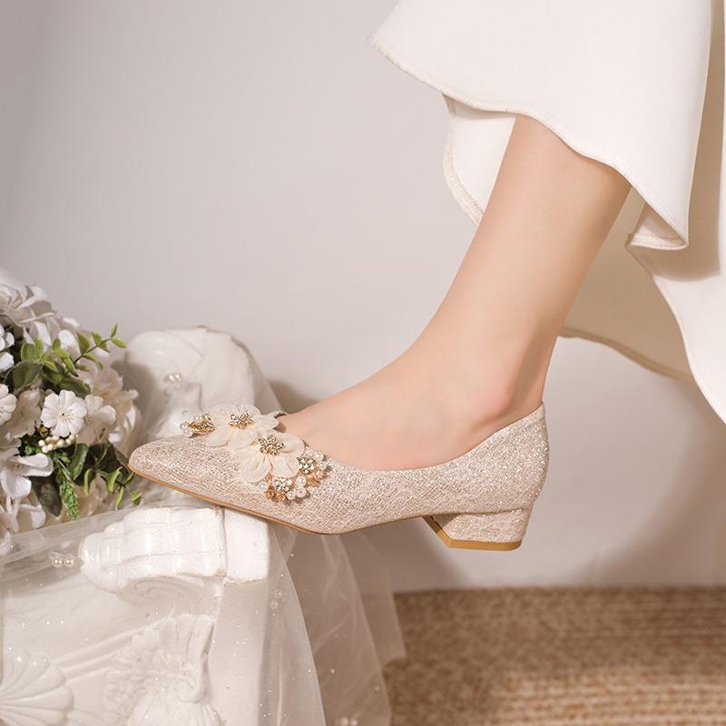 Fashion Flower High-heeled Single Shoes Autumn New Square Toe Shallow Cuff Foot Non-slip Wear-resistant Block Heel Shoes