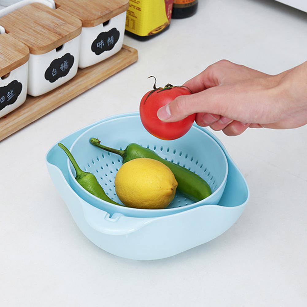 Double-layer Rotatable Draining Basket Draining Basin Kitchen Washing Vegetable Fruit Basin Washing Fruit Basket Draining