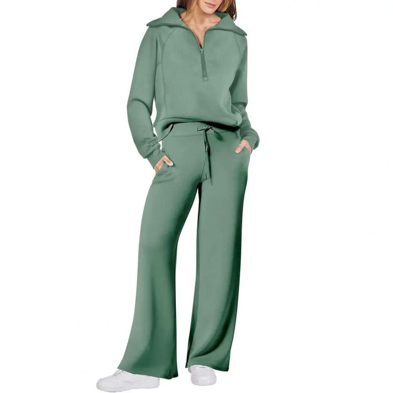 Half Zip Hoodie Wide Leg Pants Set Casual Half Zip Sweatshirt Loose Pants Suit