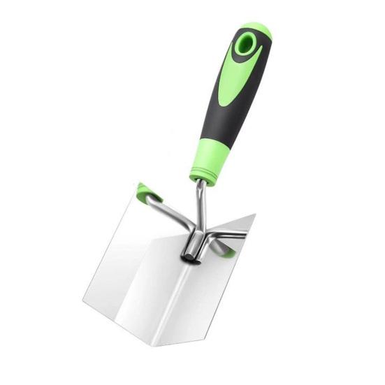 2Pcs Stainless Steel Drywall Corner Trowel with Soft Grip Handle Interior Exterior Corner Blades Ergonomic Anti-Slip Rubber Handle Masonry Corner Tool