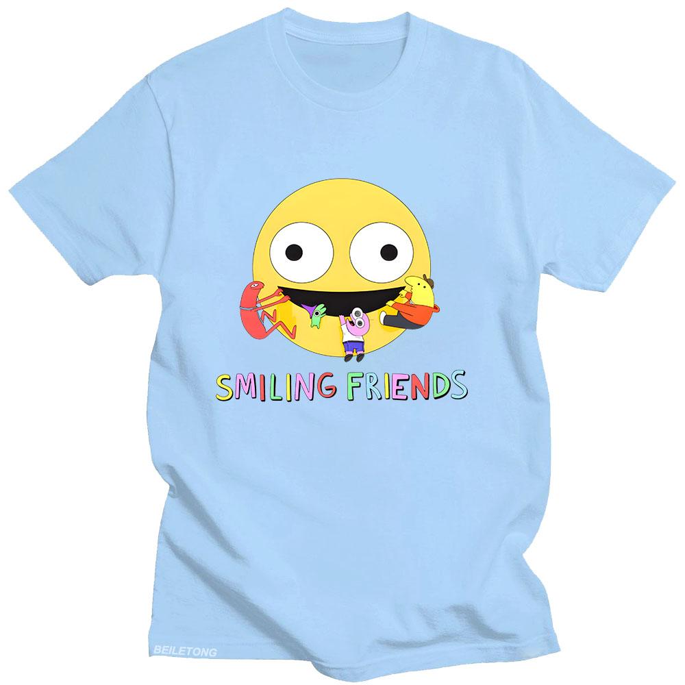 Футболка Smiling Friends с мультяшным принтом, винтажная хлопковая футболка, летняя футболка в стиле Харадзюку Каваи, милые модные футболки с круглым вырезом L