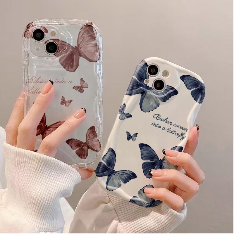 INS Retro Butterfly Phone Case For iPhone 17 16 16e 15 14 13 12 11 Pro Max Mini X XR XSMAX 8 7 6S Air Plus 3D Wave Soft TPU