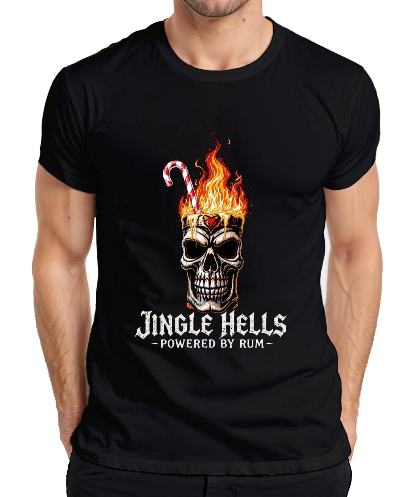Jingle Hells Powered by Rum Totenkopf Weihnachten Flammen lustig Herren T-Shirt XXL