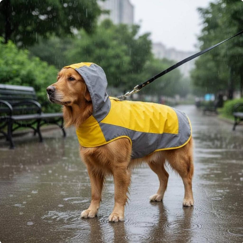 Hooded Dog Rain Jacket With Hood Dog Raincoat Pet Apparel Reflective Strips Adjustable Fit for Rainy Days