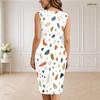 Women Plus Size White V Neck Sleeveless Printed Bodycon Midi Dress
